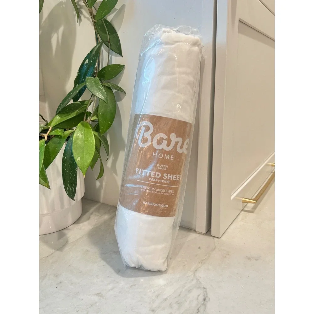 Bare Home Fitted Sheet Queen White New Premium Microfiber Soft Breathable